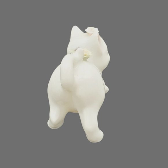 Vintage White Kitty Cat Figurine Mini Porcelain Siamese Floral Roses Pink 3" Lit - Picture 3 of 6